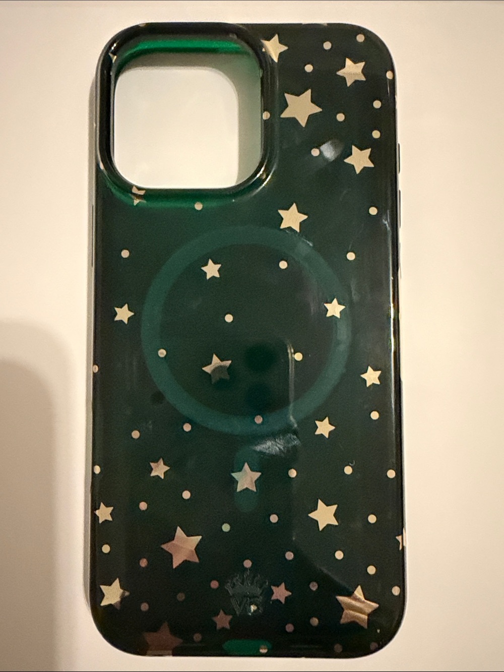 Velvet Caviar Dark Green Phone Case with Gold Star Pattern